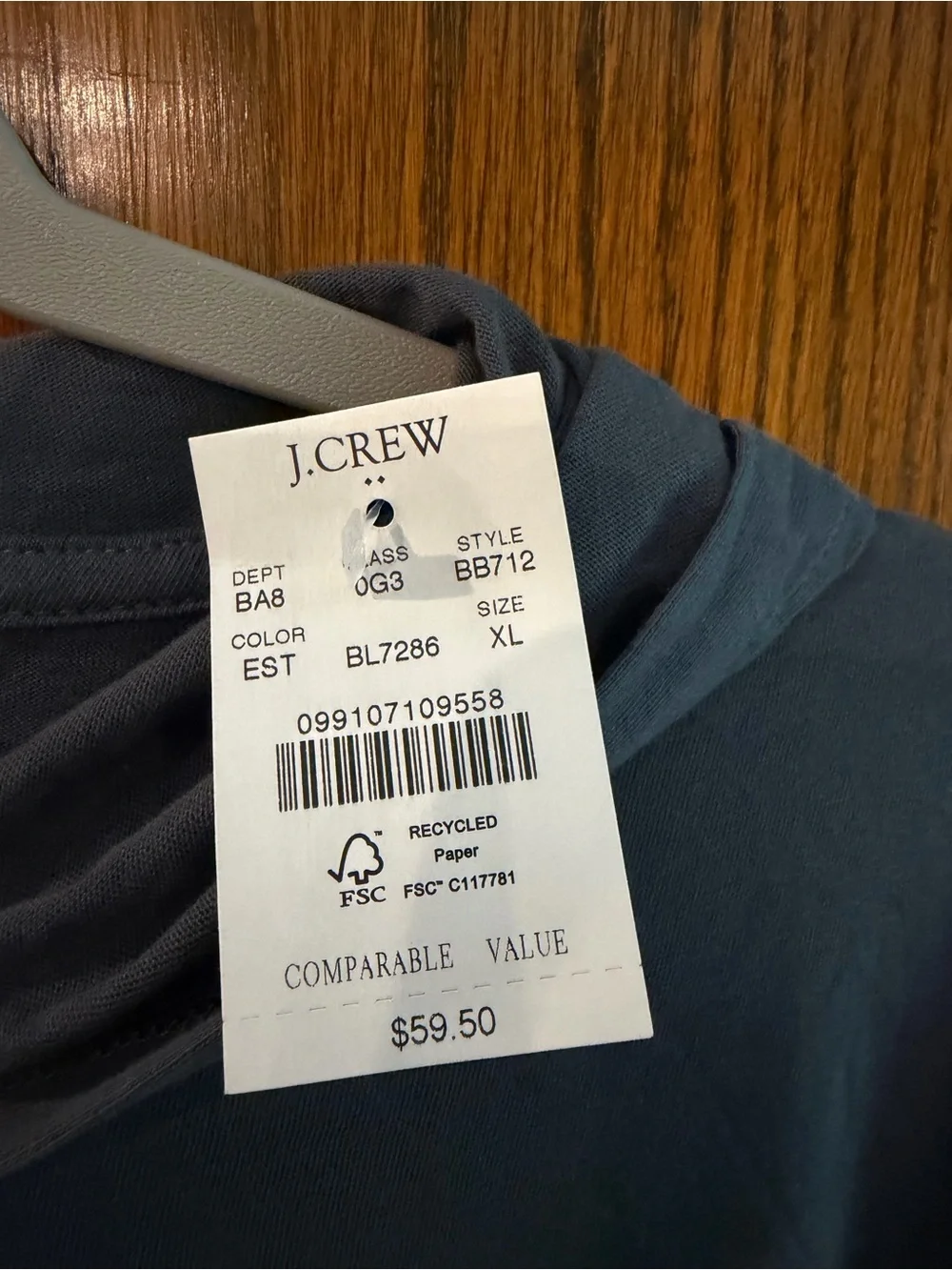 J. Crew Men’s Hooded Long-Sleeve Shirt — Charcoal